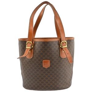 Authentic Celine Brown Macadam  Tote with Tan Accents
